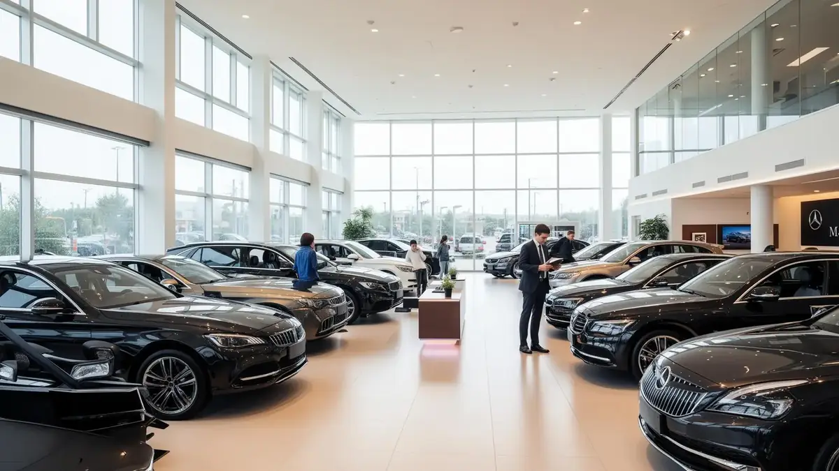 Luxury car dealership showroom