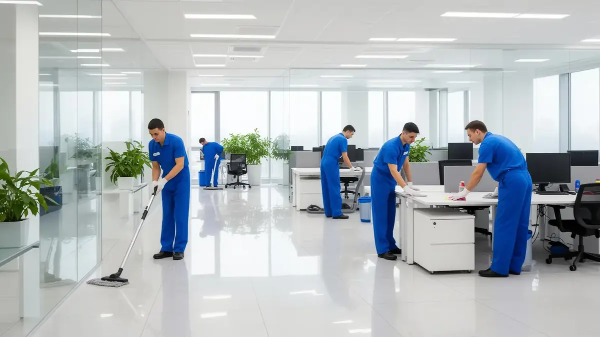 Professional cleaning team at work
