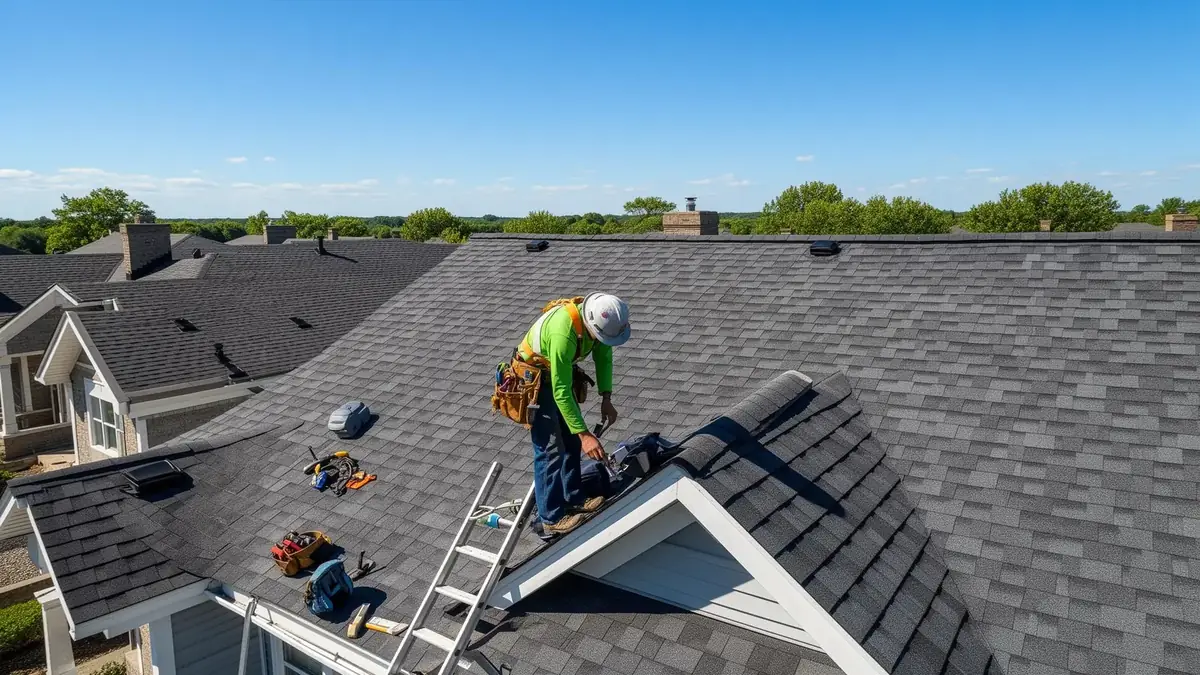 Professional roofer at work