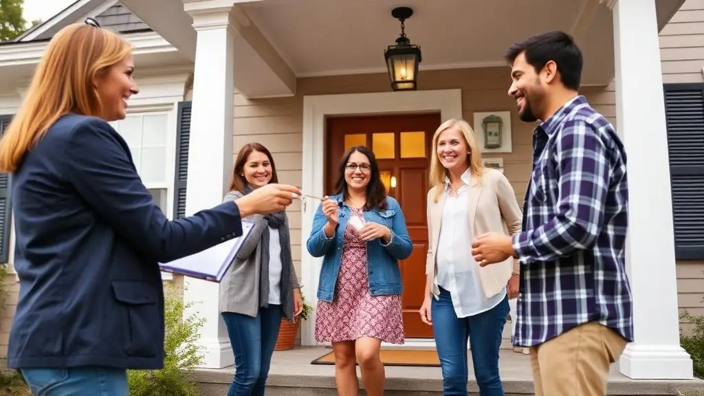 Happy family receiving keys to new home
