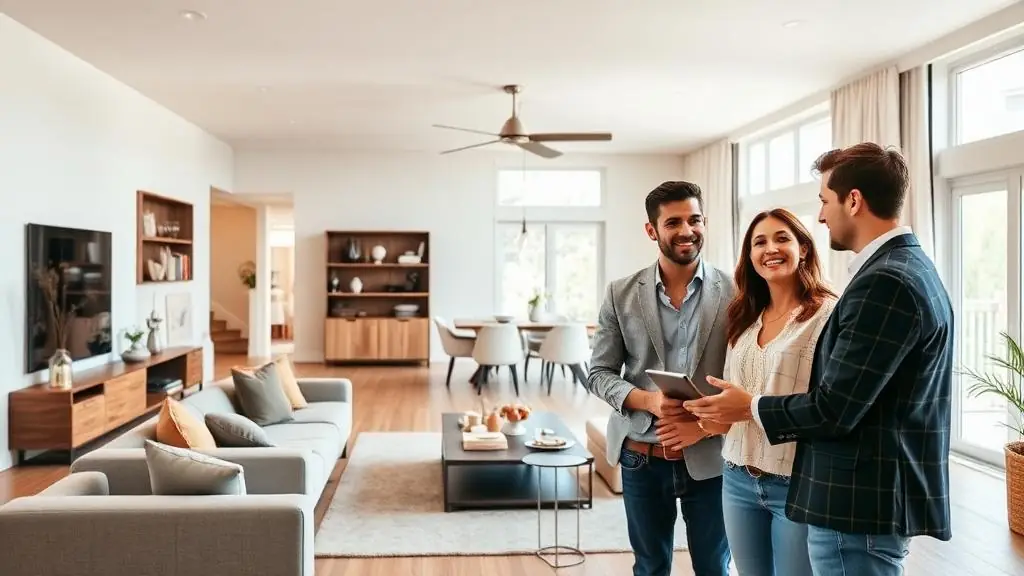 Real estate agent showing property