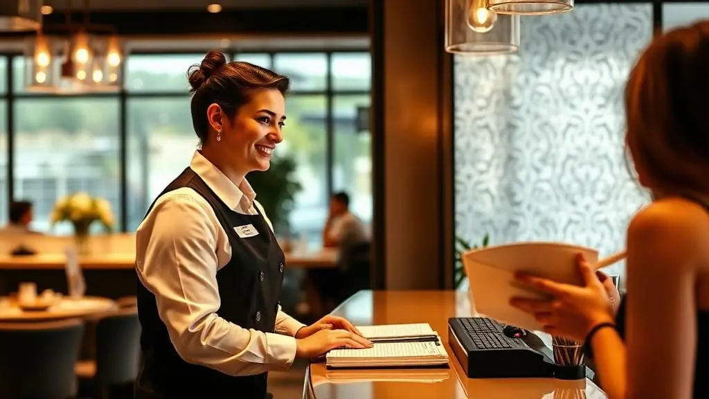 Restaurant host greeting guests